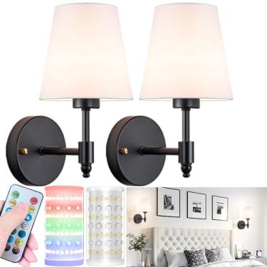 Imagem de Arandelas de parede operadas por bateria, luz de parede de bateria sem fio com lâmpada magnética recarregável RGB de 10.000 mAh, arandela de parede recarregável com controle remoto para quarto, sem