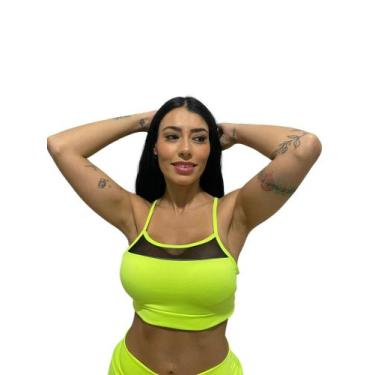 Imagem de top alcinha tule com forro croped com bojo removível - TB modas, Verde