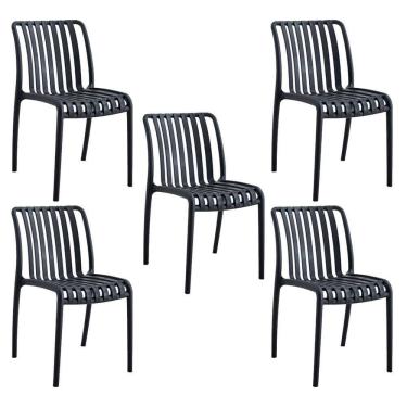 Imagem de Kit 5 Cadeiras Monoblocos área Externa Ipanema Com Proteção Uv Preta G56 - Gran Belo
