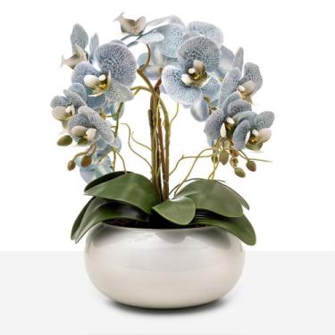 Imagem de Arranjo Orquídea Silicone Toque Real 4 Hastes Vaso Vidro Branco - Flor