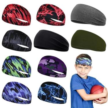 Imagem de Fumwase 10 faixas de cabelo atléticas para meninos 40,6 cm elástico esportivo absorvente respirável macio faixa de transpiração envoltório de cabeça para basquete, futebol, ciclismo, corrida, ioga