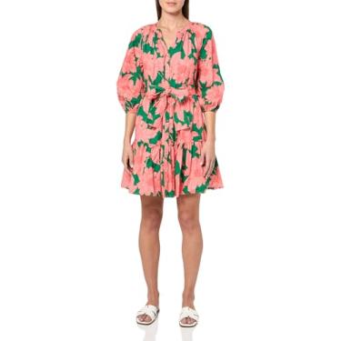 Imagem de Shoshanna Vestido salina de algodão floral floral feminino, Rosa peônia/verde primavera, 38