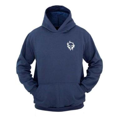 Imagem de Moletom Masculino Canguru Ragor Estampa Caveira Capuz, P, Azul
