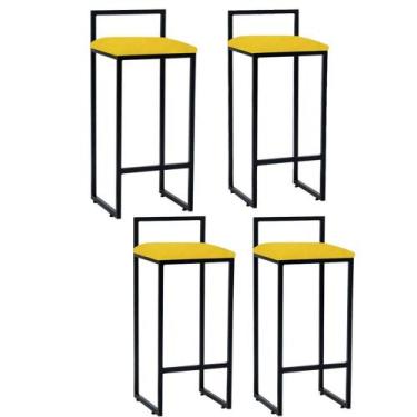 Imagem de Kit 04 Banquetas Alta Industrial 0,78 cm Metal Preto Suede Amarelo - V