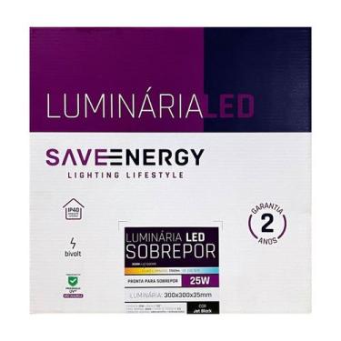 Imagem de Painel Plafon Led Sobrepor 30X30cm 25W 3000K Preto Bivolt - Save Energ