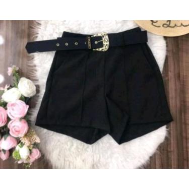 Imagem de Short Shortinho Cinto Metal Dourado Moda Alfaitaria - Mk Shop, Preto, 