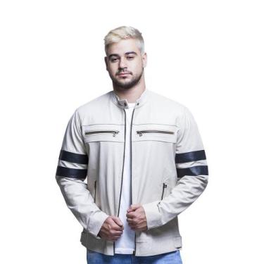 Imagem de Jaqueta de Couro Slim Marfim e Preto - Parra Couros, EG