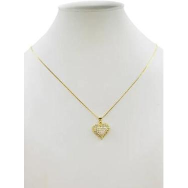 Imagem de Cordão Feminino 1mm Coração Cravejado - Banhado a Ouro 18k - ToJoia18k