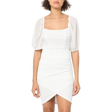 Imagem de Speechless Vestido de festa feminino de manga curta franzido colado ao corpo branco, Branco, P