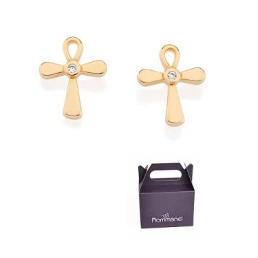 Imagem de Brinco Cruz Banhado à Ouro com Zircônia Rommanel 527382, Dourado