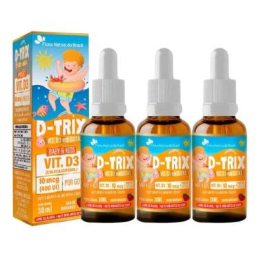 Imagem de Kit 3 Vitamina D DTRIX Kids Gotas Sabor Morango 30ml Flora Nativa