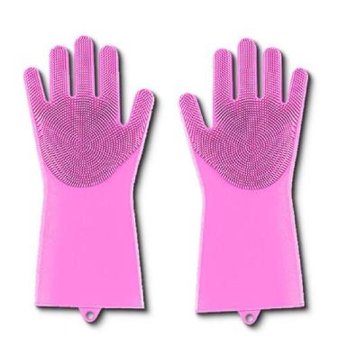 Imagem de Luva Esponja Silicone Rosa Para Limpeza Cozinha Lava Louça - BCS