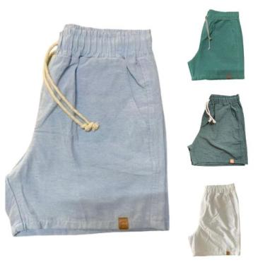 Imagem de Kit 4 Shorts Mauricinho Plus Size Fio Tinto Linho 3 Bolsos - C&C, Az, 