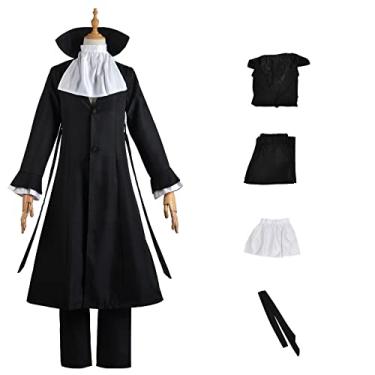 Imagem de Helltaker Ryunosuke Akutagawa Fantasia masculina cosplay terno festa Halloween casaco trench coat colete camisa calça preta