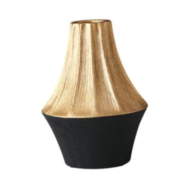 Imagem de XLWLLNJ Vaso de flor de cerâmica pote 6.1x8.2inch desktop ornamento decoração de mesa, Preto Dourado