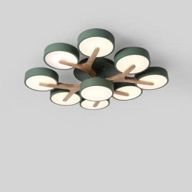 Imagem de DKRCPFNT Lustre de acrílico redondo nórdico Sputnik de LED moderno pingente de metal vintage chique decoração de madeira luminária para cozinha fazenda mesa corredor