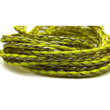 Imagem de Cordão de couro Trançado 4mm - Diversas cores (Amarelo neon com dourado)