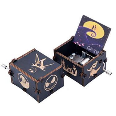 Imagem de Ddjbdb Caixa de música para o dia das mães, caixa musical de manivela de mão de madeira, melodia - This is Halloween, estampa de impressão - We are Simply Meant to Be, presentes para Halloween, Natal, Dia de Ação de Graças, preto