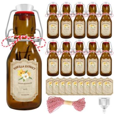 Imagem de Pacote com 10 frascos de extrato de baunilha com tampa flip de 118 ml, frascos de vidro com tampa flip top, 10 peças, adesivos de extrato de baunilha para xarope de óleo essencial de baunilha para