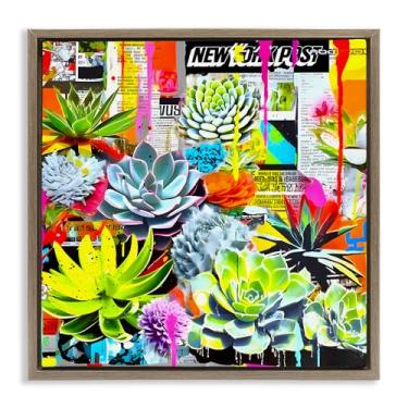 Imagem de Stupell Industries Design de arte de parede em tela flutuante Urban Graffiti Succulents por Jess Stempel, moldura flutuante marrom, 63 x 63 cm
