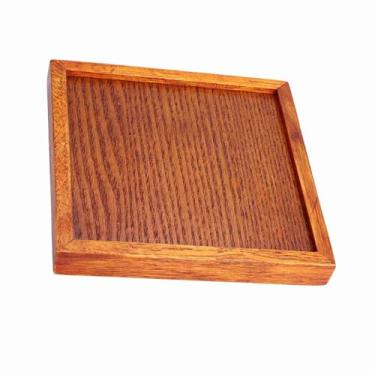 Imagem de Bandeja de chá de Madeira, Design Clássico, Multifuncional, Prato de Servir para Alimentos, Frutas, café, chá, Retângulo, Bandeja de Madeira Com Suave (18 * 18 * 2)