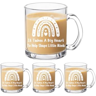 Imagem de 3 peças Copo de vidro de agradecimento do professor que ajuda a crescer canecas de vidro com alças 340 g xícara de café gelo floral xícaras de professores presentes de semana presente de formatura