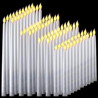 Imagem de Tuanse 80 velas de LED sem chama, velas cônicas operadas por pilha, a granel 12,8/10,8/9,7/21,8/21,5 cm Castiçal sem chama cintilante falso para festa de casamento na igreja de Natal, bateria não