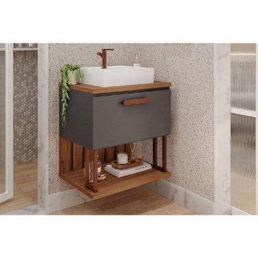 Imagem de Bancada De Banheiro Balcão Duna 1 Porta C- Cuba 60cm Titanium-freijo - Mgm