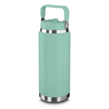 Imagem de Garrafa Térmica De 900ML Em Parede Dupla De Aço Inox Com Tampa Rosqueável e Alça Para Transporte, Anel De Silicone Para Vedação e Canudo Com Design Moderno e Confortável Para Viagens (Verde)