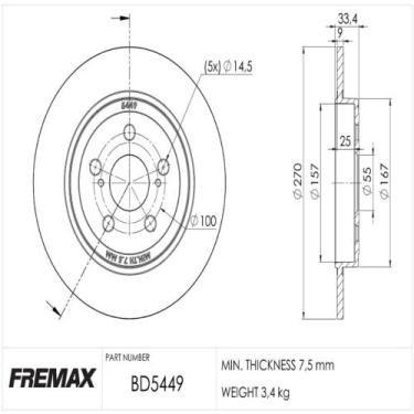 Imagem de Disco de freio Traseiro Toyota Corolla 2019 a 2024 FREMAX