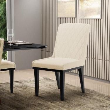 Imagem de Cadeira Sala De Jantar Base Madeira Preto Kit 6 Sofia Linho D03 - D'ro