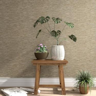 Imagem de HelloWall Papel de parede marrom e dourado, papel de parede de grama, papel de parede sintético, tecido texturizado, papel de contato para quarto, sala de estar, vinil, grama, pano, tapiz, 45 x 203 cm