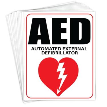 Imagem de (Pacote com 12) Adesivos de sinal AED | Sinalização de localização DEA para desfibriladores | Placa interna de primeiros socorros para marcação de armário de parede | 12,7 x 10 cm