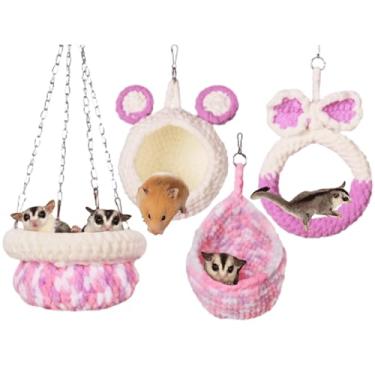 Imagem de Copfeu Rede de gaiola de hamster com 4 peças de rede para animais pequenos com gaiolas de esquilo, acessórios, túnel de pendurar, balanço, para brinquedos de planador de açúcar, conjunto de selva de