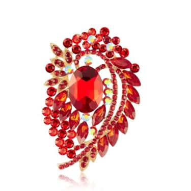 Imagem de YOQUCOL Broche grande de flor de cristal de strass vermelho para mulheres, broches grandes vintage para vestido, chapéu, suéter, decoração de xaile, Cristal, Zircônia cúbica
