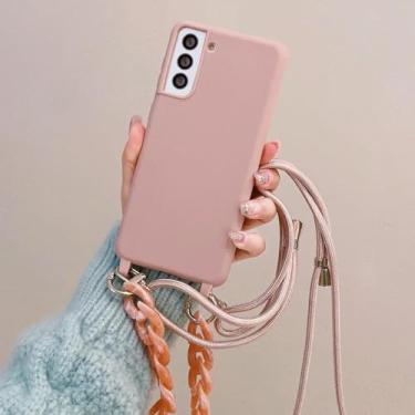 Imagem de HPQWN Para A54 5G Crossbody Lanyard Chain Soft Case Silicone Cover (Para A54 5G/Rosa Escuro)