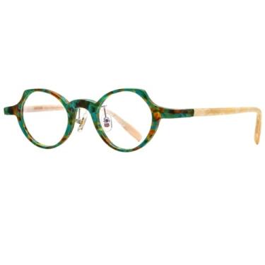 Imagem de Armação de óculos de acetato, masculino, famoso, retrô, redondo, feminino, óculos de grau, pequeno, vintage (9280, verde fosco)