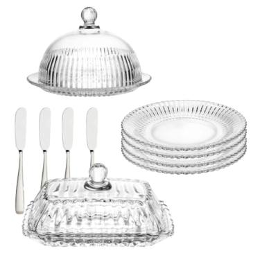 Imagem de Conjunto Café Da Manhã Prato Manteigueira Porta Bolo Cristal - Wolff