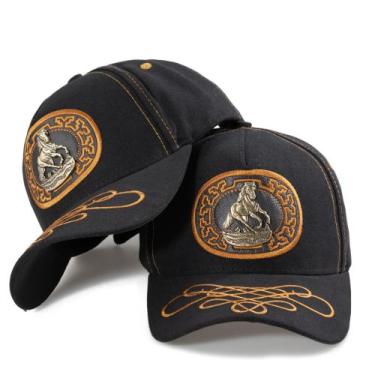 Imagem de Boné Country Masculino Boi Metal Aba Curva Ajuste Couro - Pampas Count