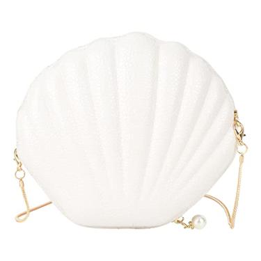 Imagem de Felice Bolsa tiracolo feminina para meninas com glitter, lantejoulas, concha, alça de corrente, bolsa de ombro, Branco fosco, One Size