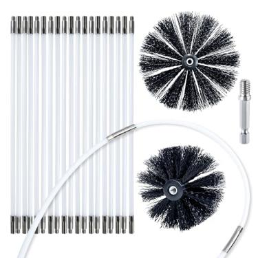 Imagem de HOKLNUSE Kit de limpeza de ventilação de secador, ferramentas de limpeza de chaminé, kit de limpeza de fogão a pelotas, duto de ar, escovas de lareira para limpeza fácil de fiapos com cabeças de