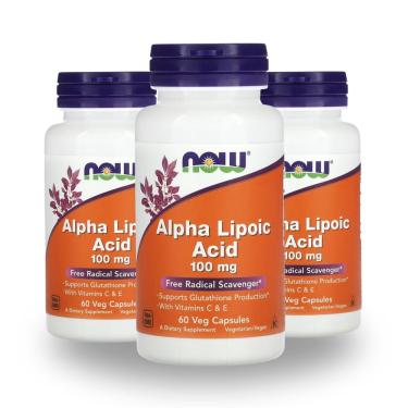 Imagem de Acido Alfa Lipoico 100mg 60 Capsulas Vegetais, Importado, Antioxidante, Vegano, Vitamina C e E - Now Foods (Pacote Kit 3 Unids)