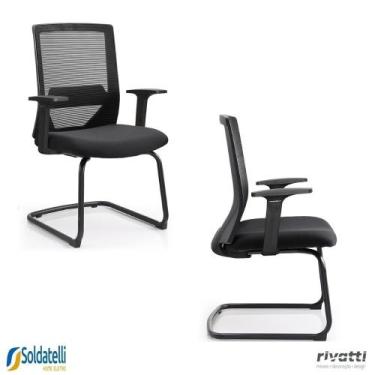 Imagem de Kit 2 Cadeiras Office Chicago Fixa Tela Mesh Preta - Rivatti