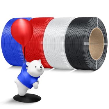 Imagem de Pacote de filamento PLA de 500 g de refil de 1,75 mm, pacote de filamentos de impressora 3D SUNLU compatível com carretel reutilizável Bambulab, carretel de 500 g, 4 rolos, preto + branco + vermelho +