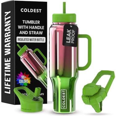 Imagem de Copo Coldest com alça e canudo - Copo 100% à prova de derramamento com canudo (3 tampas) - Copos isolados de aço inoxidável à prova de vazamento para mulheres e homens - Adequado para porta-copos