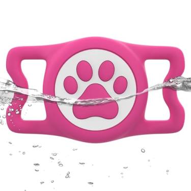 Imagem de WhoseID Suporte para Airtag IP68 Waterpoof para cães, suporte de silicone elástico para Apple Air Tag, para coleira de cachorro e gato, adequado para coleira de todas as larguras (rosa)