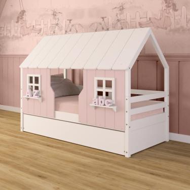 Imagem de Bicama Casinha Encantada Madeira Maciça Rosa/ Branco Megamobilia