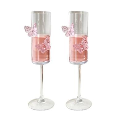 Imagem de UNWAAT Pacote com 2 taças de champanhe com borboletas 3D coquete borboleta taças de vinho borboleta rosa coquetéis de vinho para casa bar casamento chá de panela festa de despedida de solteira (vidro