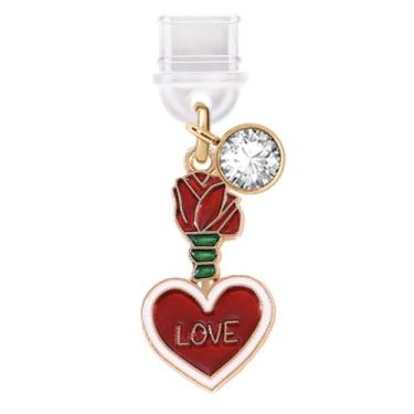 Imagem de ELISE & FONDA Porta de carregamento tipo C TP600 plugue antipoeira Little Love Heart com pingente de celular rosa para iPhone 15/16/Samsung/OnePlus/Xiaomi/oppo telefones Android (vermelho), approx.1.5