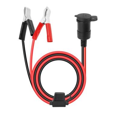 Imagem de Substituição de soquete de isqueiro de 12 V com cabo de extensão de 3 pés e clipes jacaré de bateria, tomada universal para isqueiro de carro soquete de isqueiro fêmea com fusível de 15A (3 pés)